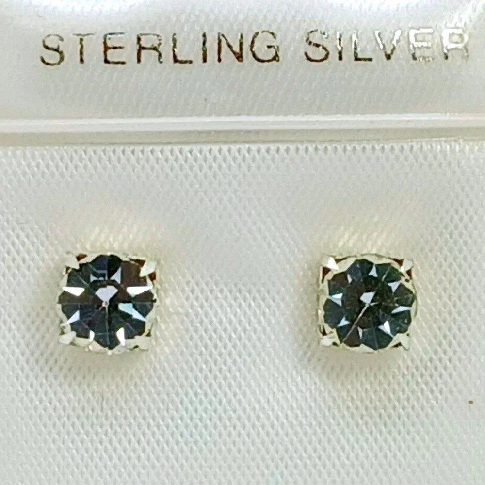 Sterling Silver 925 Crystal Stud Earrings Vintage 1990s Birthstone Jewelry April